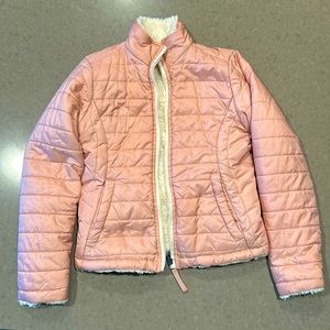 Pink and white girls reversible jacket, size 7